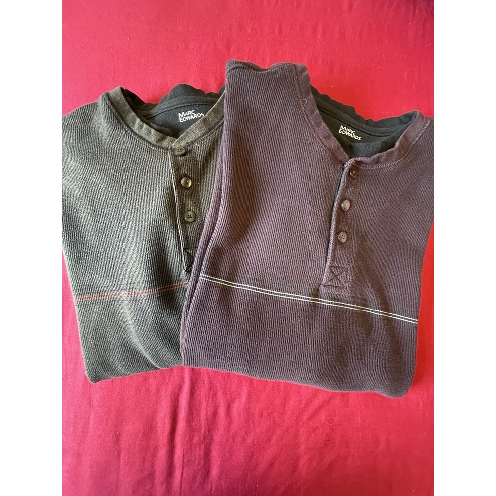 2 Marc Edward's Henley Thermal 1/4 Button Neck Waffle Texture Pull Over